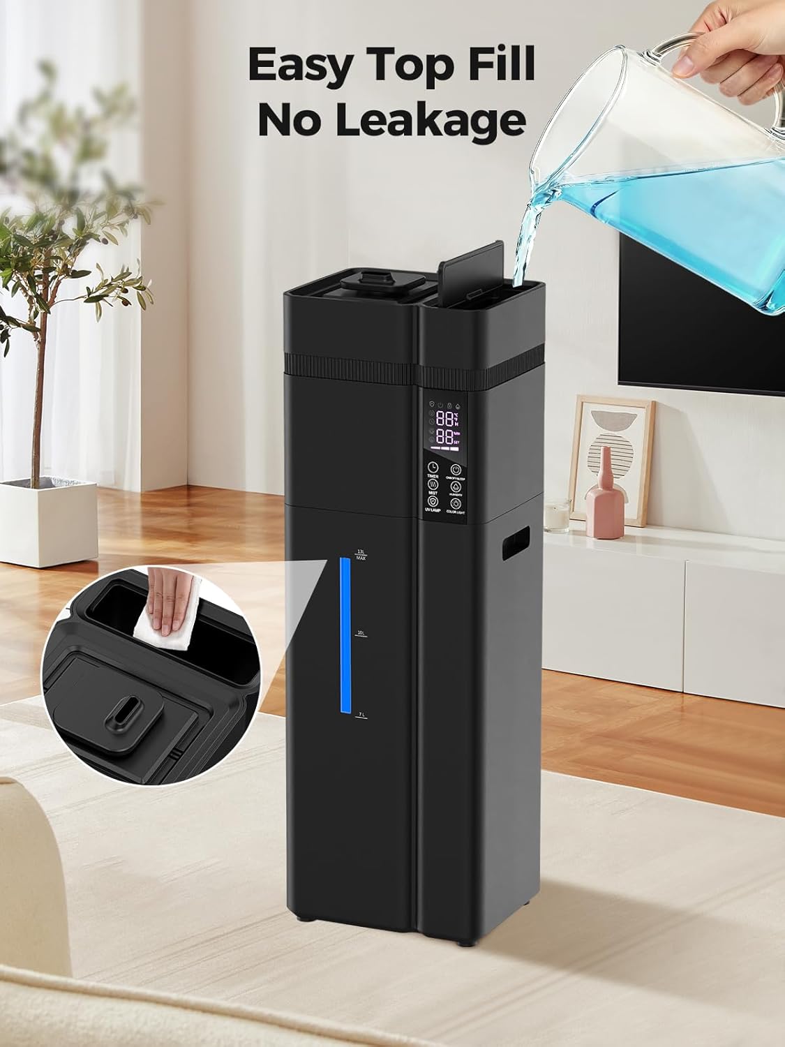 13L/3.43Gal Humidifier Large Room, 800ft² Coverage, 100H Runtime, Auto Humidity Control, Top Fill, Humidifiers for Bedroom, 35dB Quiet, Sleep Mode, Aroma Diffuser, 24H Timer, Auto Shut-off Protection