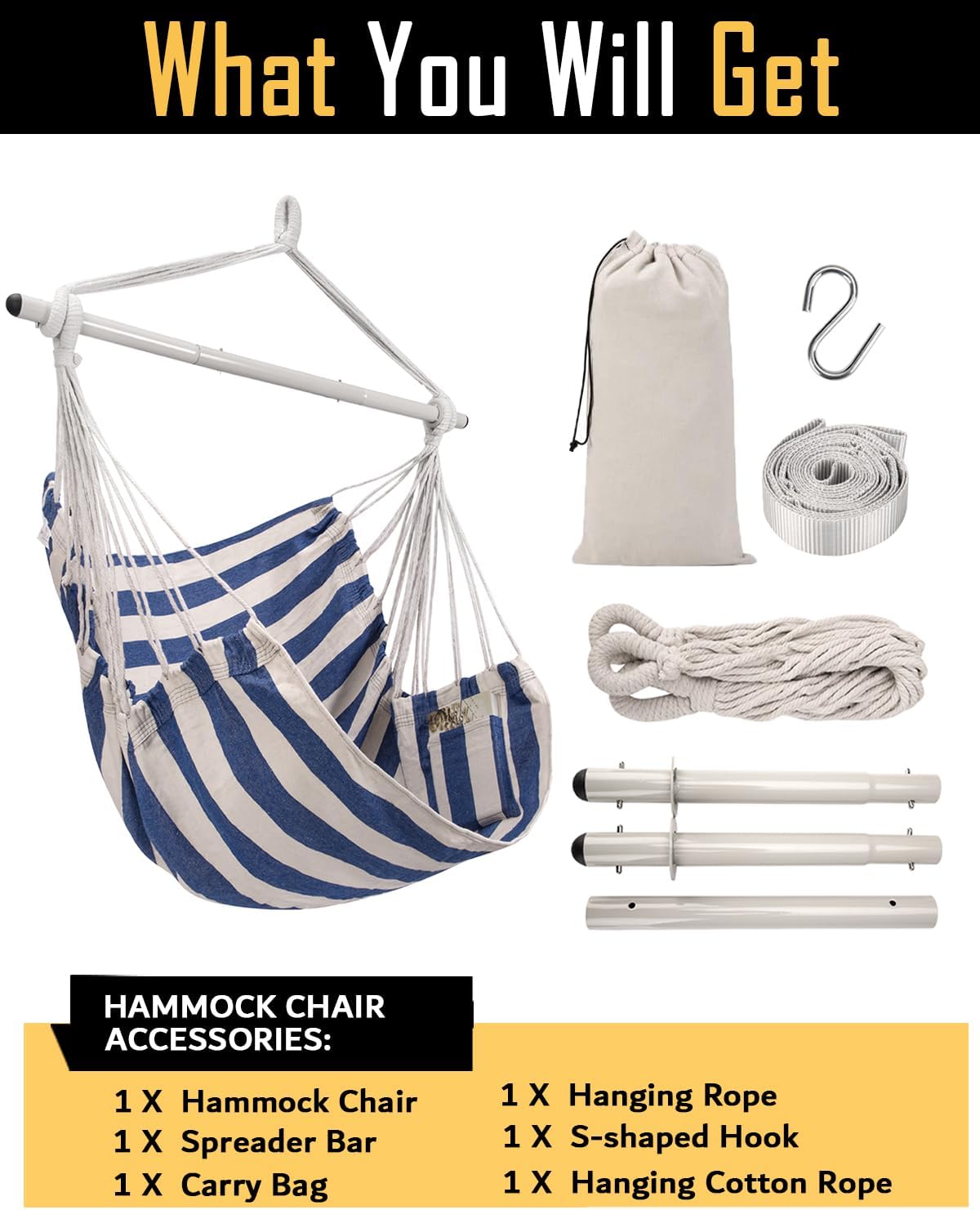 ADVOKAIR Hammock Chair Swing, Heavy-Duty Hanging Rope Swing Seat Supports 500 Lbs, Ideal for Outdoor Patio, Backyard, Porch, Deck & Indoor Bedroom Use