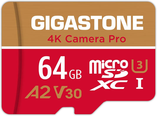【5-Years Data Recovery】 GIGASTONE 64GB Micro SD Card, 4K Camera Pro, UHD Video for GoPro, Action Camera, Wyze, DJI, Drone, Nintendo-Switch, R/W up to 95/35MB/s MicroSDXC Memory Card UHS-I U3 A2 V30