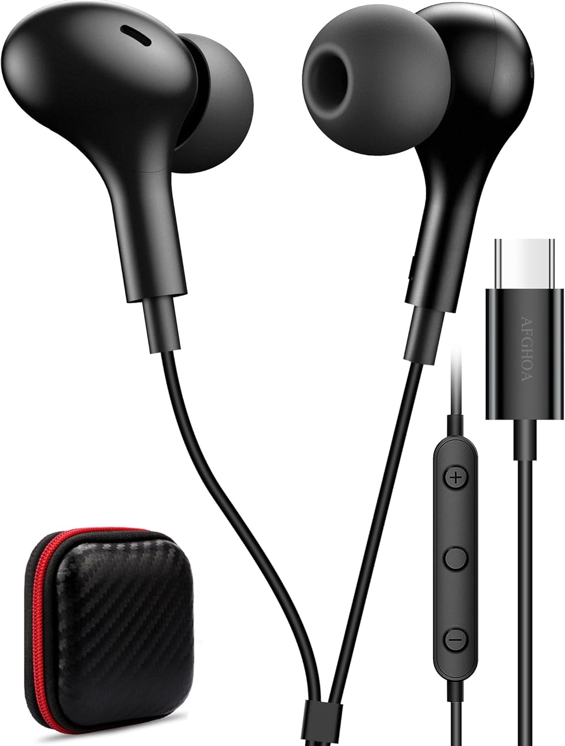 USB C Headphone for Samsung S26 S25 FE S24 A16 A17 Wired Earbuds Magnetic in-Ear Type C Earphone with Microphone Volume Control Bass Stereo Noise Canceling for iPhone 17 Pro Max 16 16e 15 Pixel 10a 9a