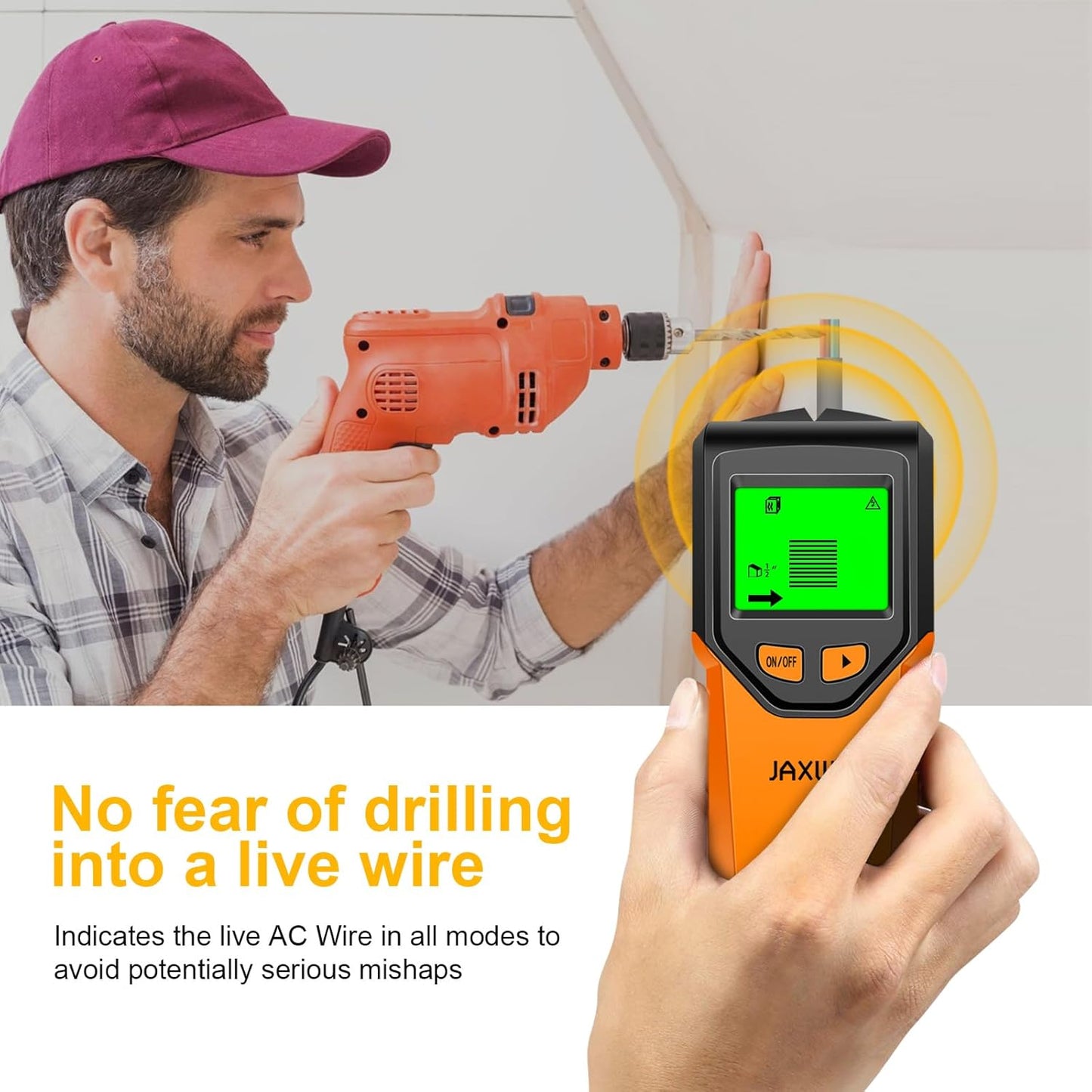 Stud Finder Wall Scanner - 5 in 1 Stud Finder Tool w/Smart Chip and HD LCD Display, Stud Detector Beam Finders for the Center and Edge of Wood AC Wire Metal Studs Joist Pipe (Orange Juice)