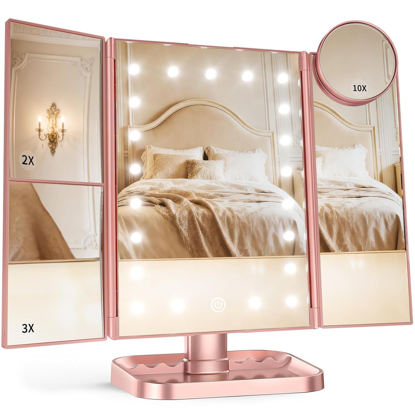 HUONUL Makeup Mirror, Vanity Mirror with Lights, 2X/3X/10X Magnification, Touch Control, Trifold, Dual Power Supply, Birthday Gifts for Women, Wife, Mom, Girls,Dorm Room Essentials