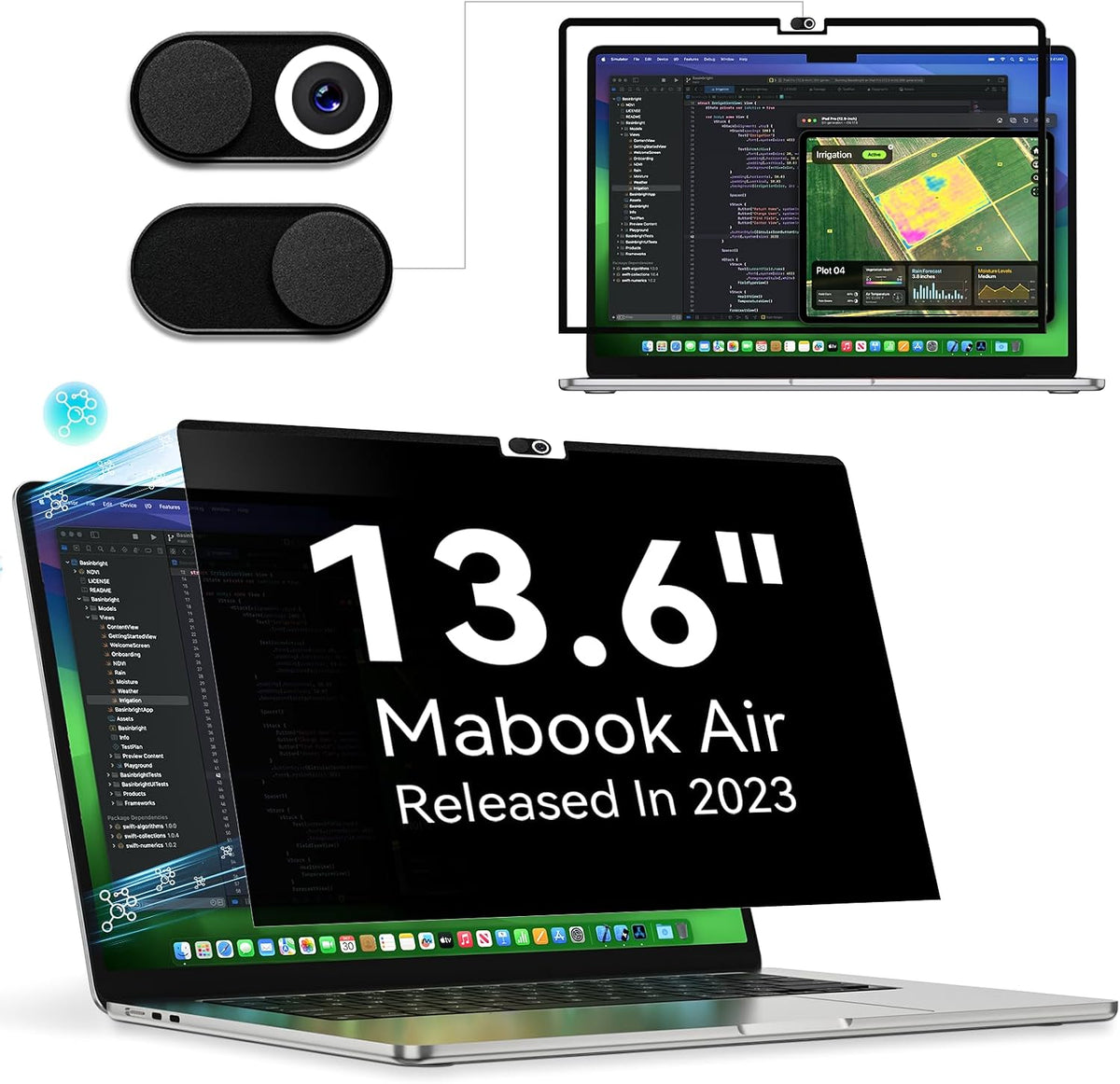 Privacy Screen Protector Compatible with MacBook Air 13.6 Inch (2022-2026), Easy On/Off Removable Anti Spy Blue Light Glare Shield Film Laptop Privacy Filter for Apple Mac Air 13" M2 (A2681 A3113 A3240 A3449)