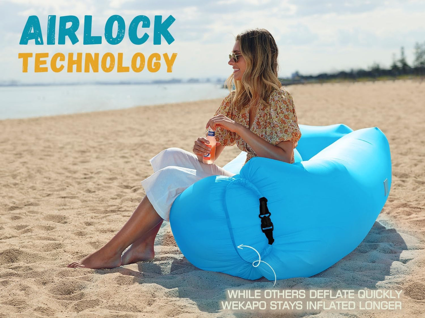 WEKAPO Inflatable Couch Air Lounger Chair - Camping & Beach Accessories, Portable Blow up Sofa for Hiking, Lawn, Indoor/Outdoor Movies & Music Festivals. Lightweight and Easy to Set Up Air Hammock