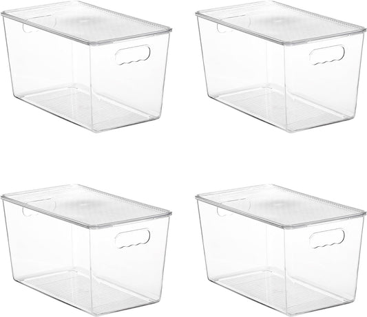 Vtopmart 4 Pack Clear Stackable Storage Bins with Lids and Handles, XLarge
