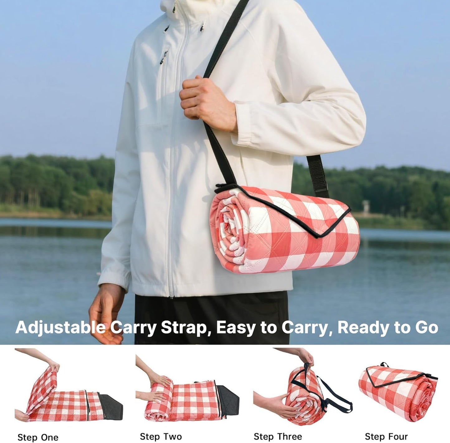 TigeJoy Extra Large Picnic Blanket Waterproof Foldable 80''x80'', Outdoor Picnic Mat Beach Blanket Sandproof for Park, Grass, Travel, Hiking, Camping Essentials, Gingham Picnic Blanket