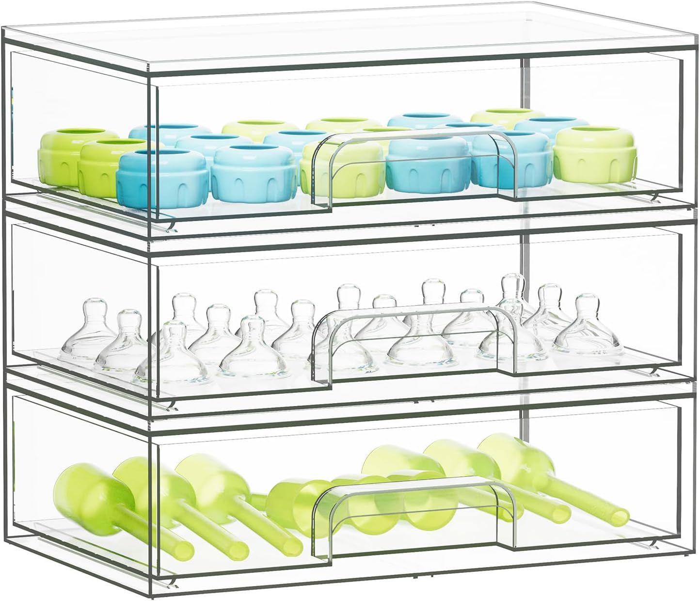 SpaceAid Bottle Storage Organizer Baby - Acrylic Bottles Station Organizer Container, Stackable Clear Drawers for Countertop, Vanity, Bathroom, Cabinet, Pantry Organization, 5 Pack, 2S2M1L, 15.4" H