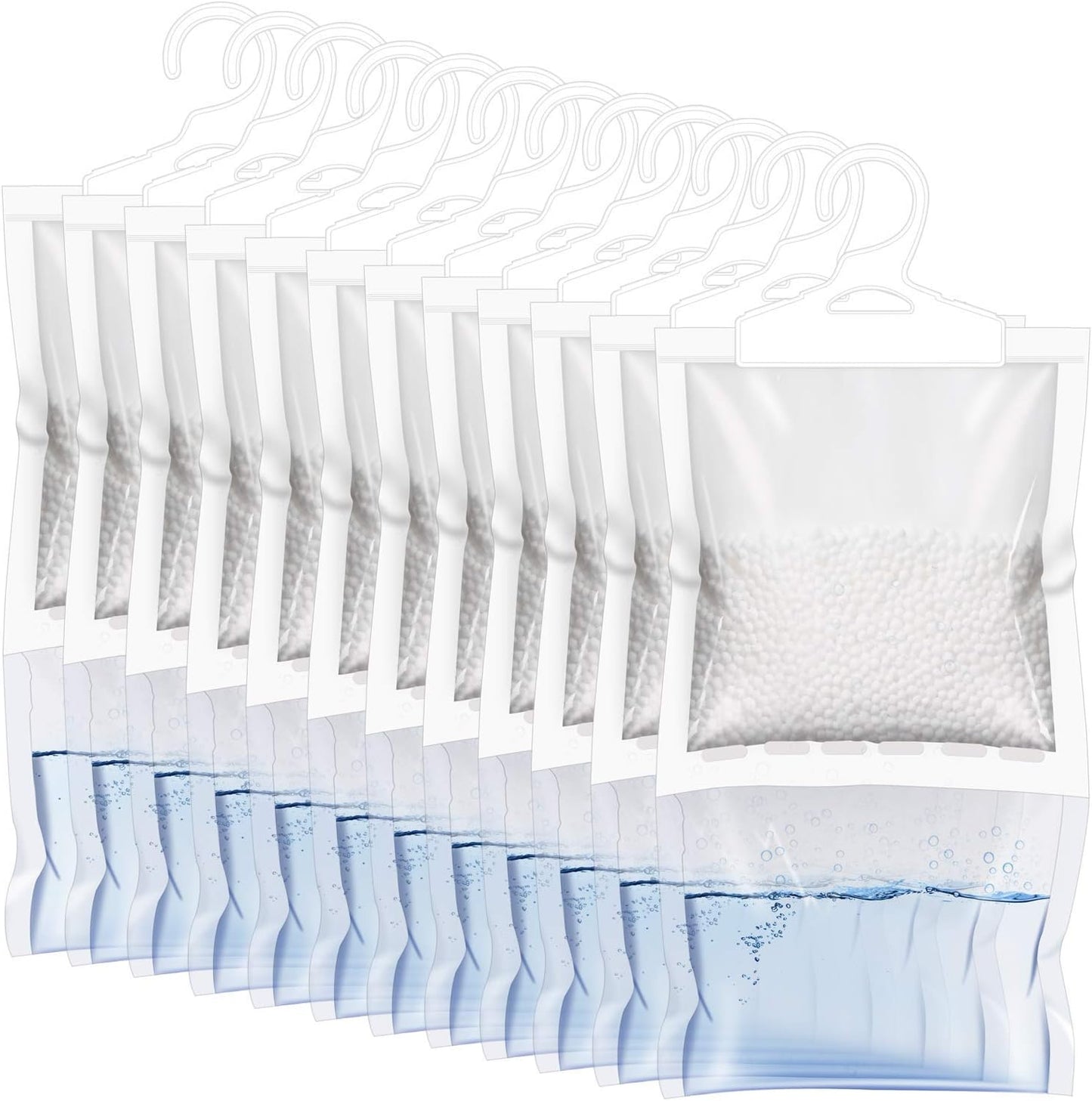 ZSZMFH 12 Pack Moisture Absorber Hanging Bags, Fragrance Free Humidity Packs, Hanging Closet Dehumidifier Bags-220g/pack