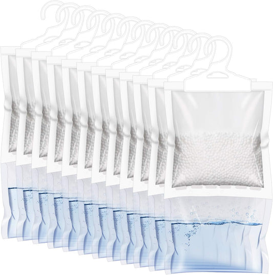 ZSZMFH 12 Pack Moisture Absorber Hanging Bags, Fragrance Free Humidity Packs, Hanging Closet Dehumidifier Bags-220g/pack