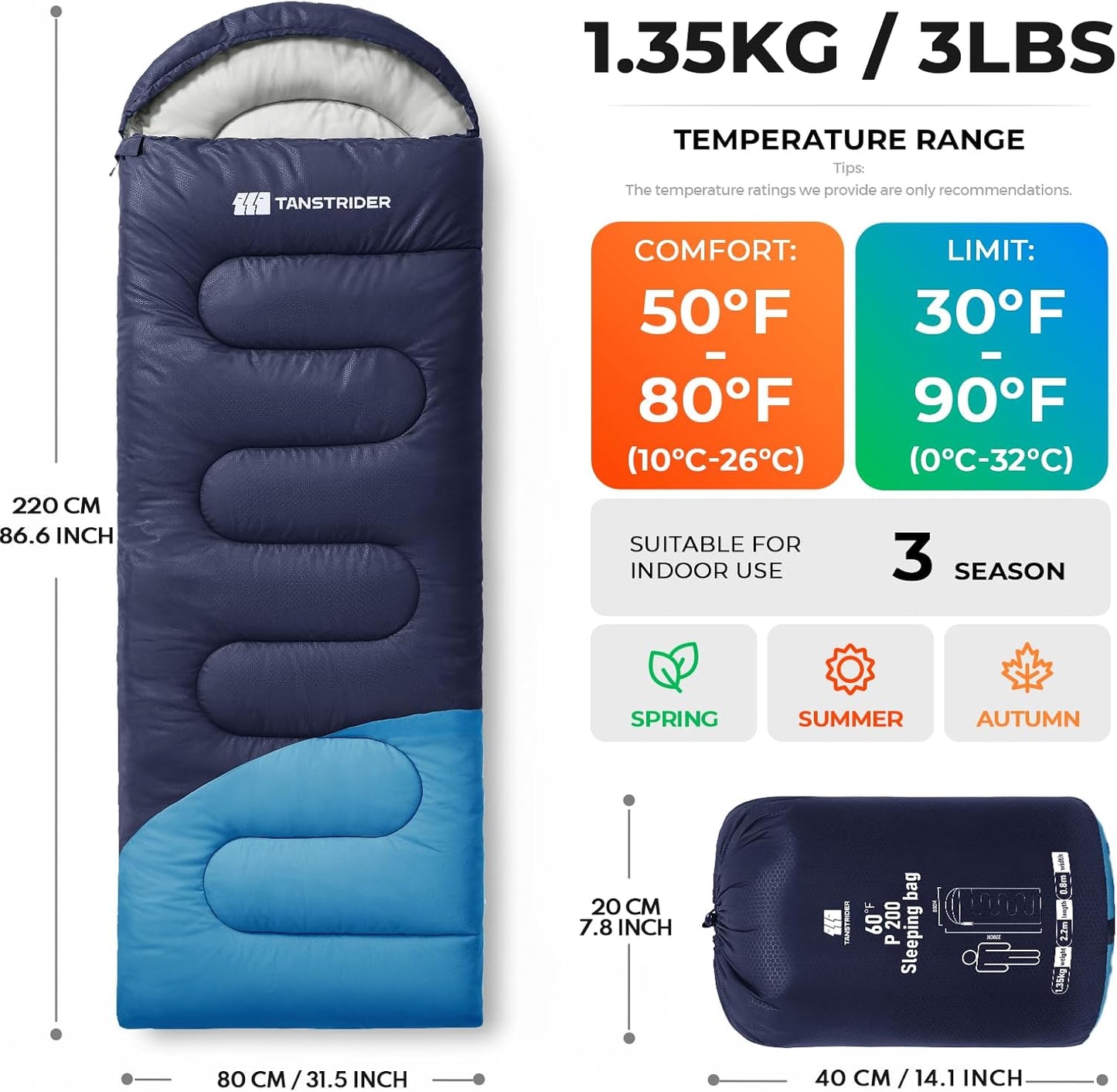 Sleeping Bag for Adults Warm Weather, Compact Lightweight Backpacking Sleeping Bag with Compression Sack, Camping Essentials Gear for Hiking Travel Climbing Outdoor & Indoor Use