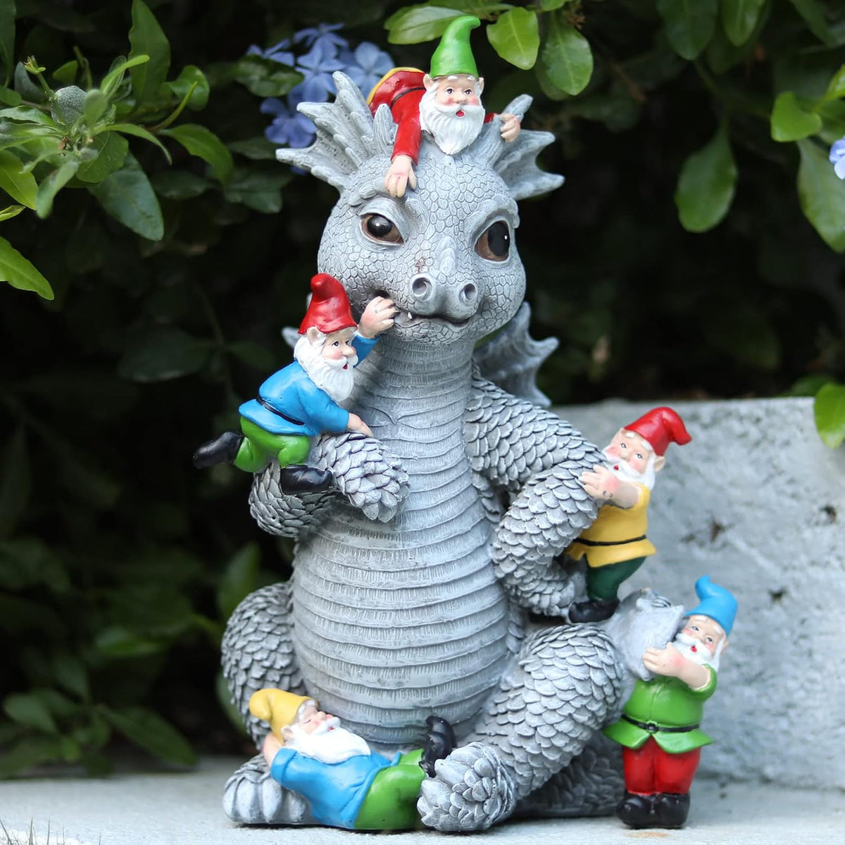 Dragon Garden Statue, Dinosaur Play with Gnomes Garden Statues, Garden Gift