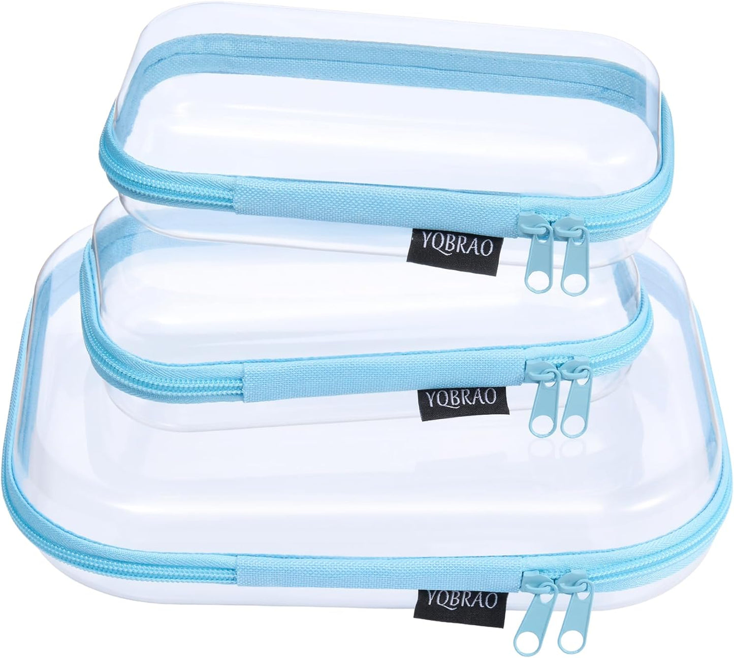 YQBRAO 3-Pack Clear Hard Shell Zipper Case - Blue Edition, 1.2mm Heavy-Duty Crush-Proof Travel Makeup Bag, TSA Approved Clear Zipper Pouches, Rigid Diaper Bag Organizer for Tech & Daily Essentials