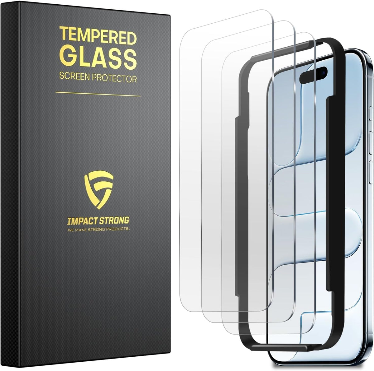 ImpactStrong 3-Pack Shatterproof Tempered Glass Screen Protector for iPhone 17 Air [Easy Installation Frame] [Bubble Free] [9H Hardness] [Full Coverage] Case Friendly, 6.6 Inch