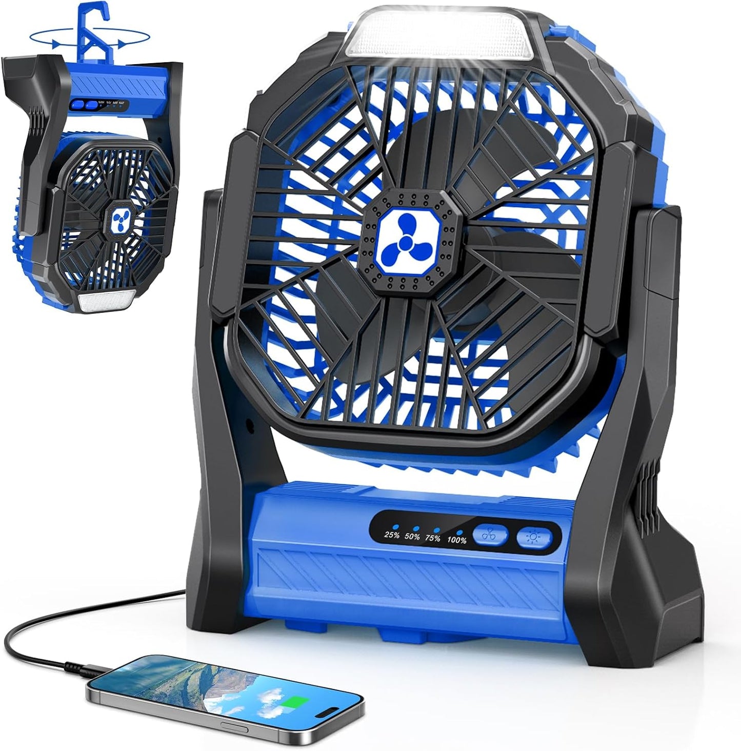 Portable Fan Rechargeable, 20000mAh Cordless Battery Powered Camping Tent Fans with SOS & LED Lantern, Small USB C Operated Outdoor Ventilador for Travel Camp Fishing Picnic Beach Home Essentials
