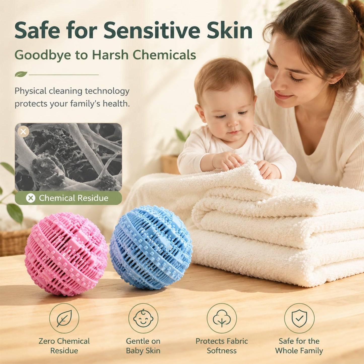 Laundry Balls Set, Eco-Friendly Super Washing Machine Laundry Ball, All Natural Washer Ball Laundry Detergent Alternative, Household Can Be Reused 2000 Washings(2pcs Balls, Pink,Blue)