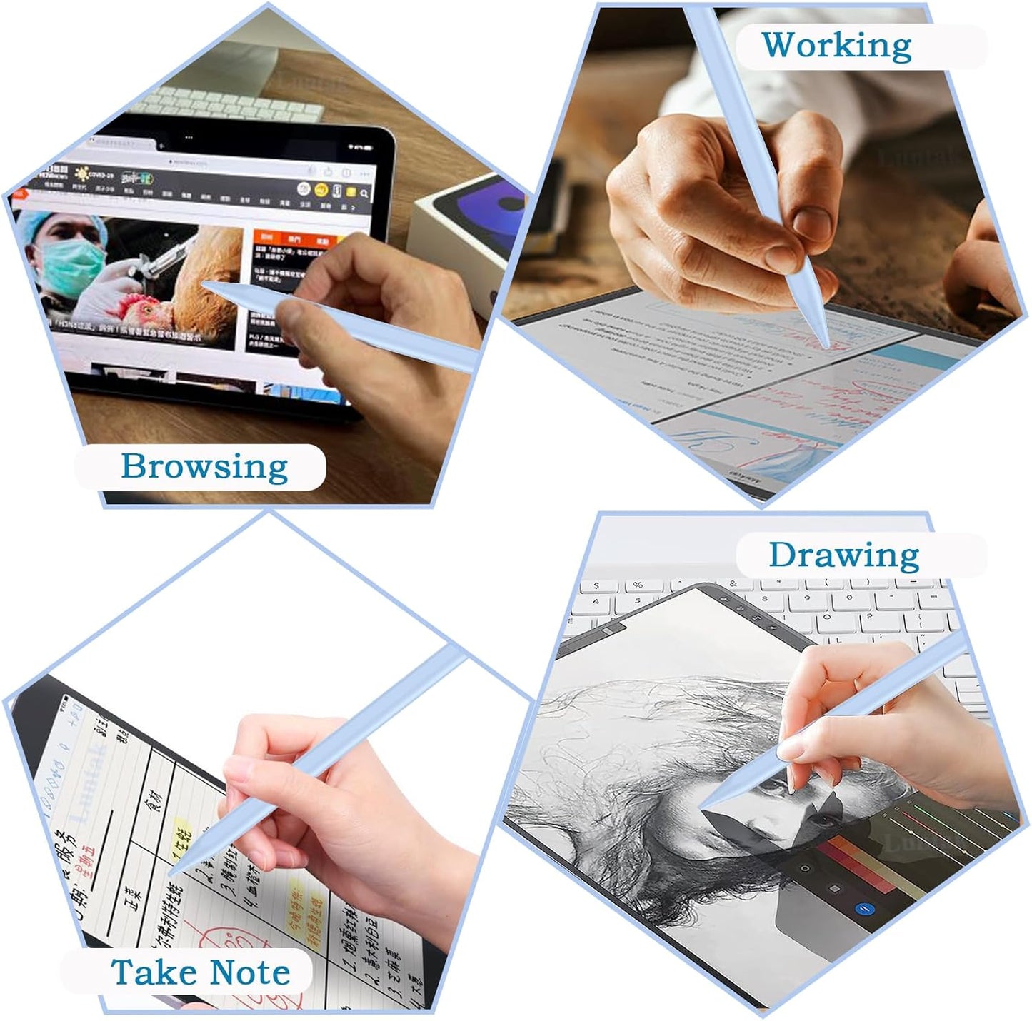 Universal Stylus Pen for iOS/Android,Drawing&Writing Rechargeable Touch Screen Pen Magnetic Tablet Stylus for iPhone/Samsung/XiaoMi/Huawei/Vivo/Lenovo and Other Android Device -Blue