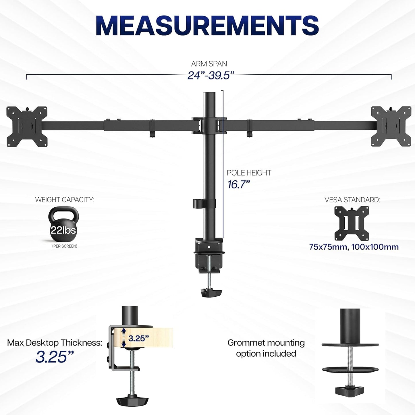 VIVO Premium Dual Ultra Wide LCD LED 27 to 38 inch Monitor Desk Mount, Heavy Duty, Adjustable Telescoping Arms, Flush Wall Setup, Fits 2 Screens, Black, STAND-TS38C