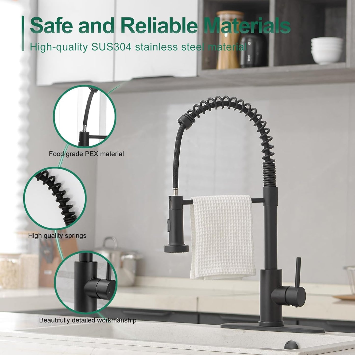 VOTON Black Kitchen Faucet with Pull Down Sprayer Pull Out Kitchen Sink Faucet Stainless Steel Commercial Spring Farmhouse faucets for Kichen Sink Camper Laundry Utility Rv Bar Sink Faucet