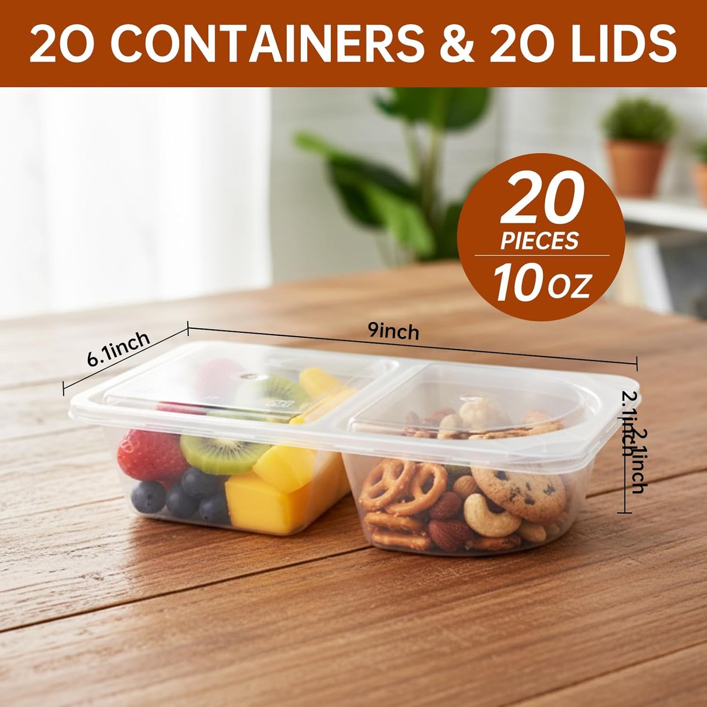 Reusable Snack Containers with Lids, Snack Containers, 20-Pack Snack Pack Containers, meal prep containers Double Compartment, Container Portion Control for On the Go Travel Essentials