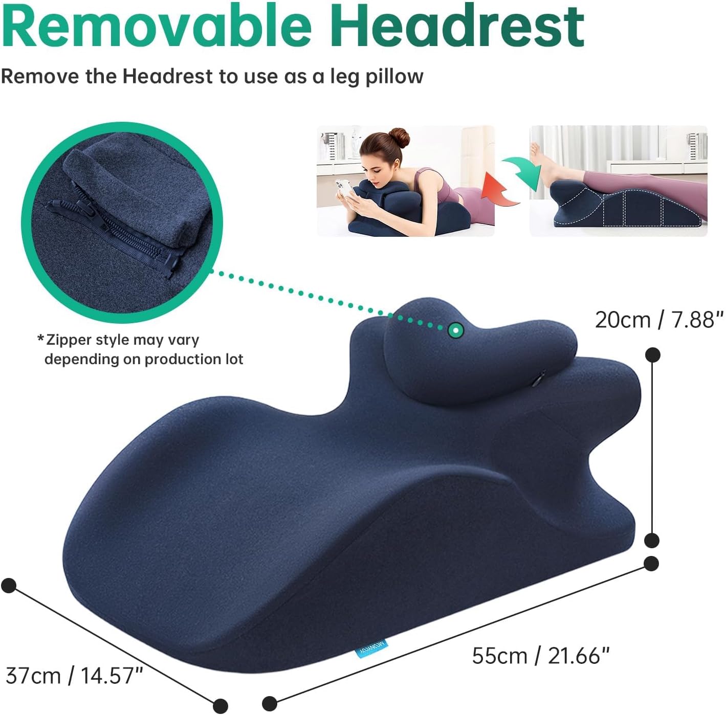 MOONYOOY Memory Foam Ergonomic Wedge Pillow for Sleeping, Acid Reflux & GERD Relief - Elevation Bed Support Pillow for Back Pain, Post Surgery Recovery, Reading with Removable Washable Cover