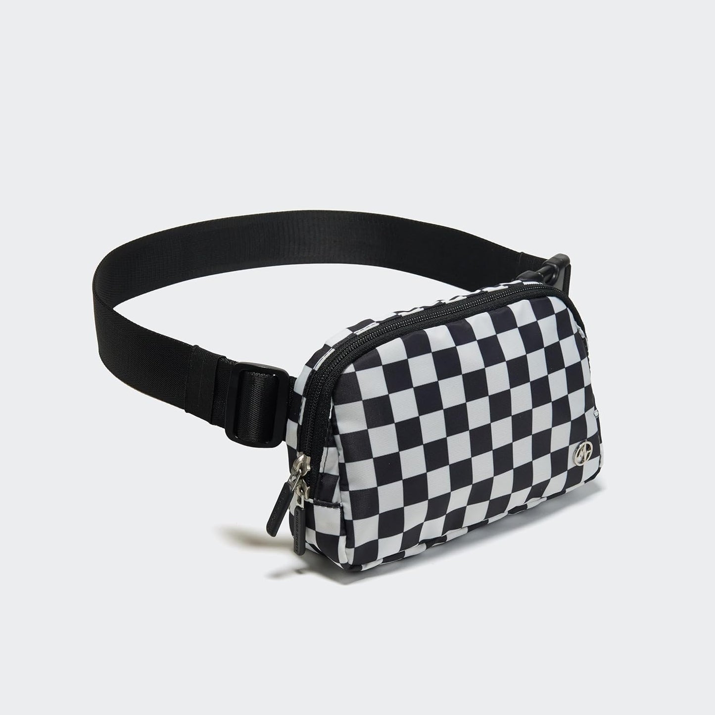 Pander Two Way Zipper Fanny Pack Nylon Everywhere Belt Bag for Women, Water Repellent Waist Packs, Crossbody Bags with Adjustable Strap (Checkered Black)