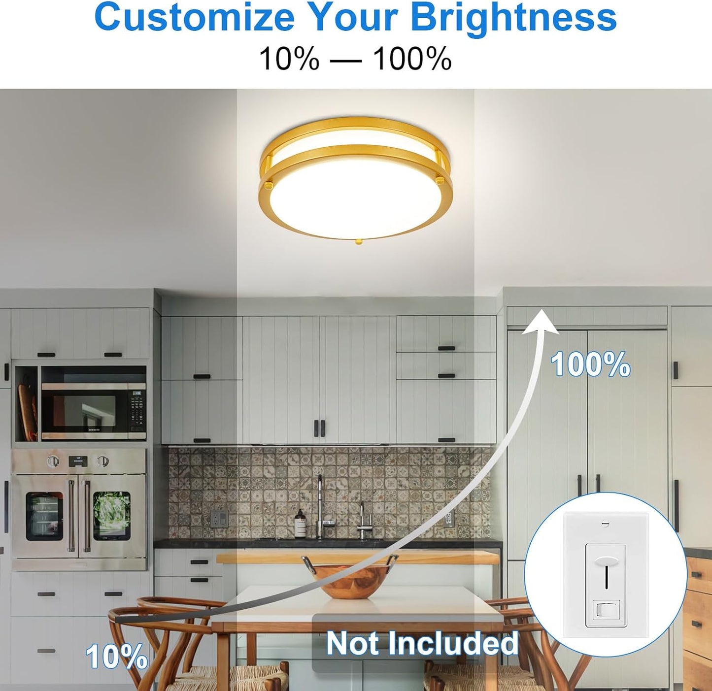 DLLT Flush Mount LED Ceiling Light: 10 Inch 5CCT (3000K-6000K) & Dimmable Ceiling Light Fixtures for Bedroom Hallway - 18W Modern Gold 1600LM Super Bright Kitchen Lighting Fixtures Ceiling