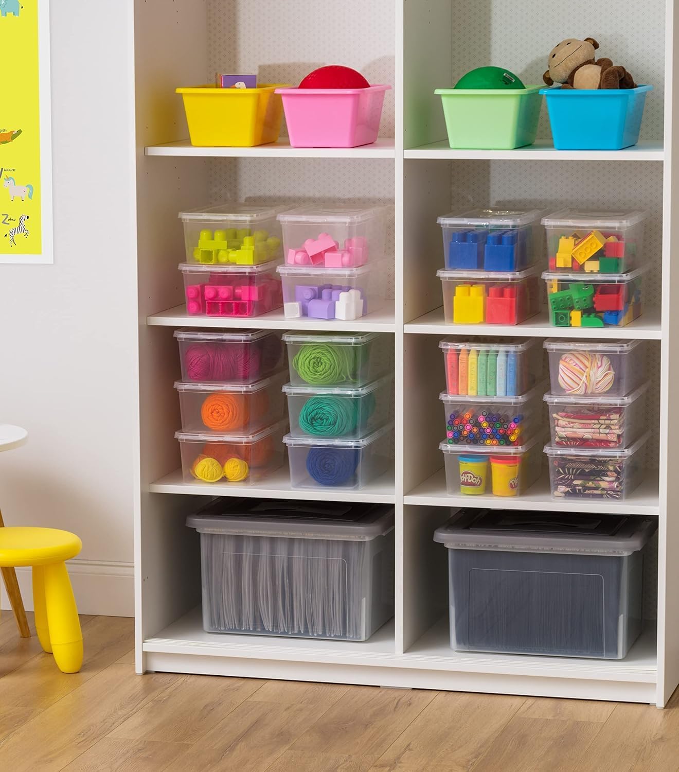 IRIS USA 6-Pack Storage Bins with Lids, 6 Quart - Crystal Clear, Shoe Boxes Stackable Containers Organize Shoes Closet Shelves, Teacher Tools Classroom Organization, Game - BPA-Free Plastic