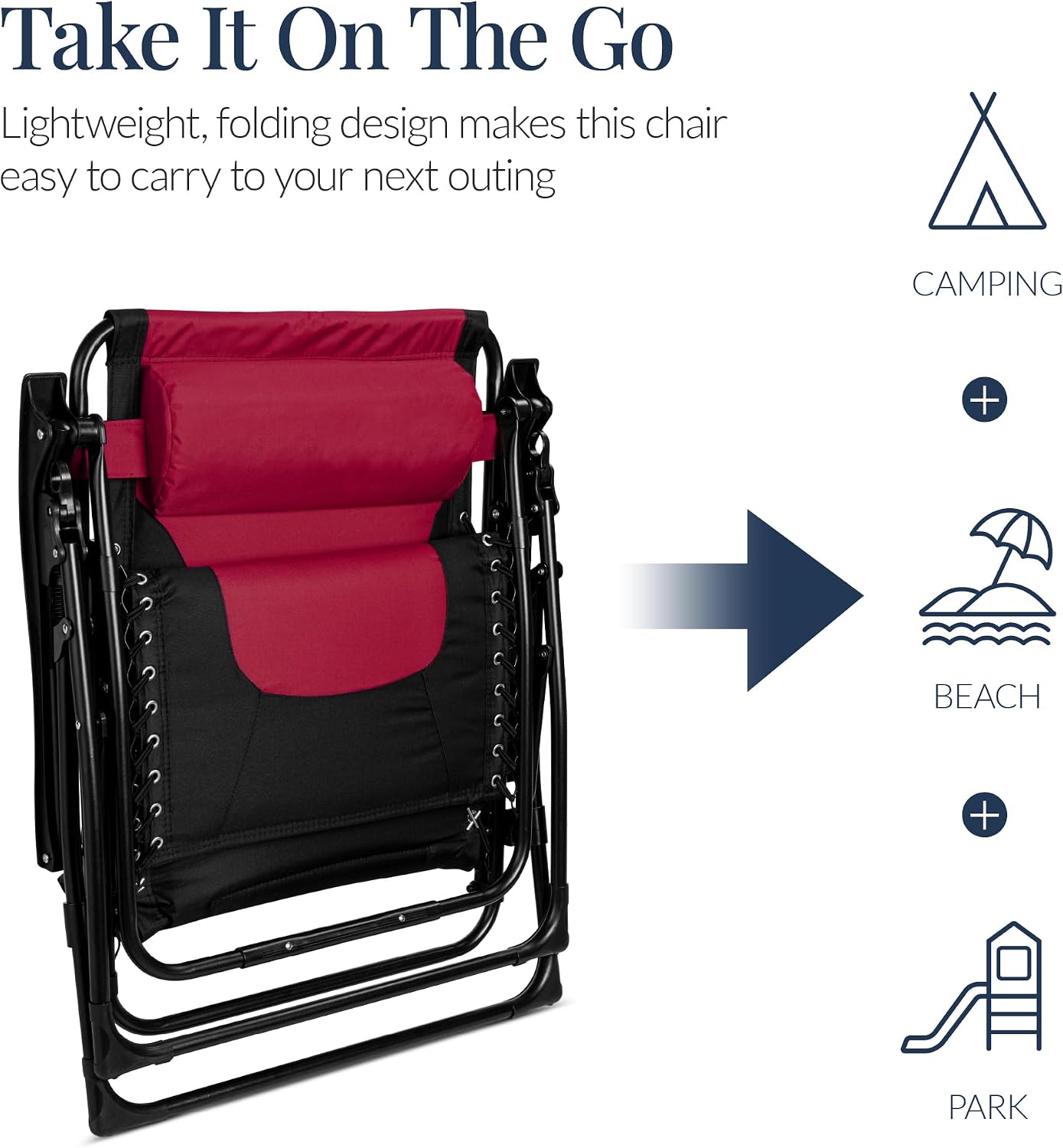 Best Choice Products Oversized Padded Zero Gravity Chair, Folding Outdoor Patio Recliner, XL Anti Gravity Lounger for Backyard w/Headrest, Cup Holder, Side Tray, Polyester Mesh - Burgundy