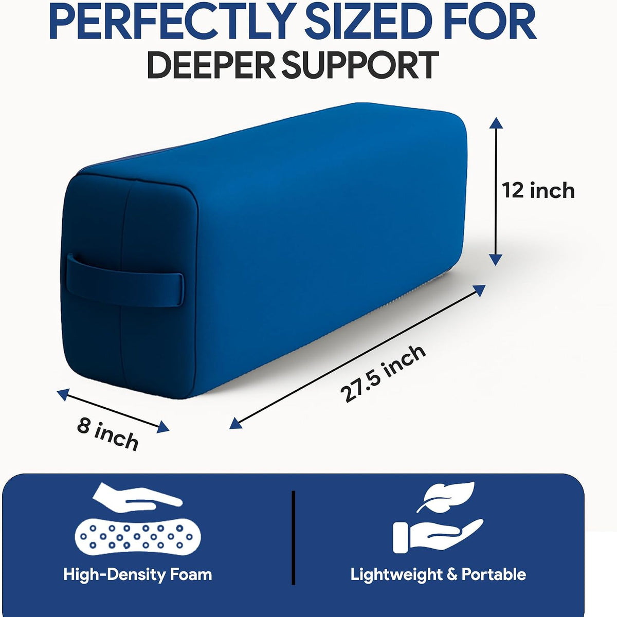 Rectangular Yoga Bolster Pillow for Meditation, Yoga & Back Support – Soft Meditation Cushion with Removable Hand Wash Cotton Cover & Carry Handle (Blue)
