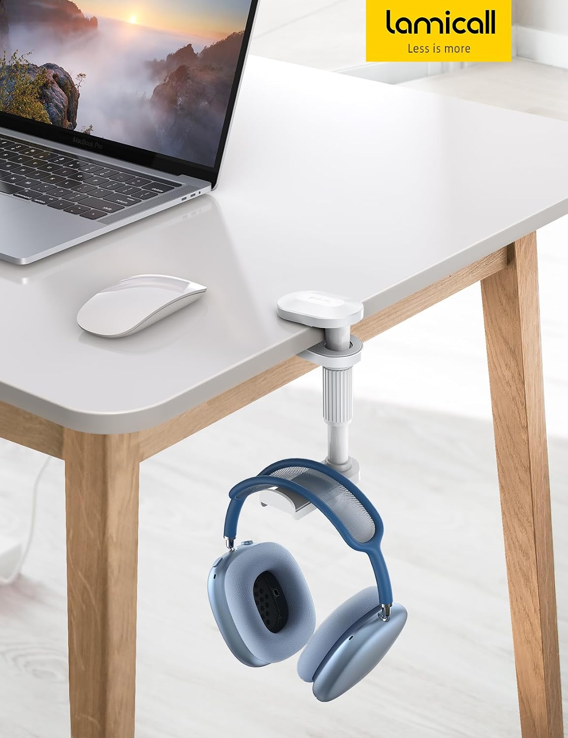 Lamicall Headphone Stand, Headset Holder - [2025 Upgarded] 360° Rotating Headphone Hanger, Earphone Holder Hook Mount Clamp Under Desk for Airpods Max, Sennheiser, More, White