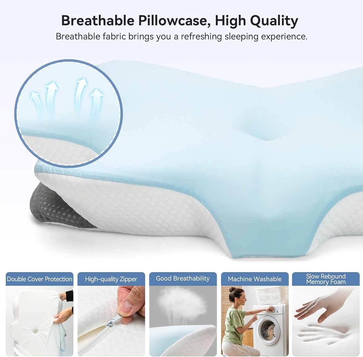 Cervical Neck Pillow for Pain Relief- Memory Foam Orthopedic Pillow, Ergonomic Contour Pillows for Side/Back/Stomach Sleepers, Adjustable Height with Breathable Pillowcase(Grey)