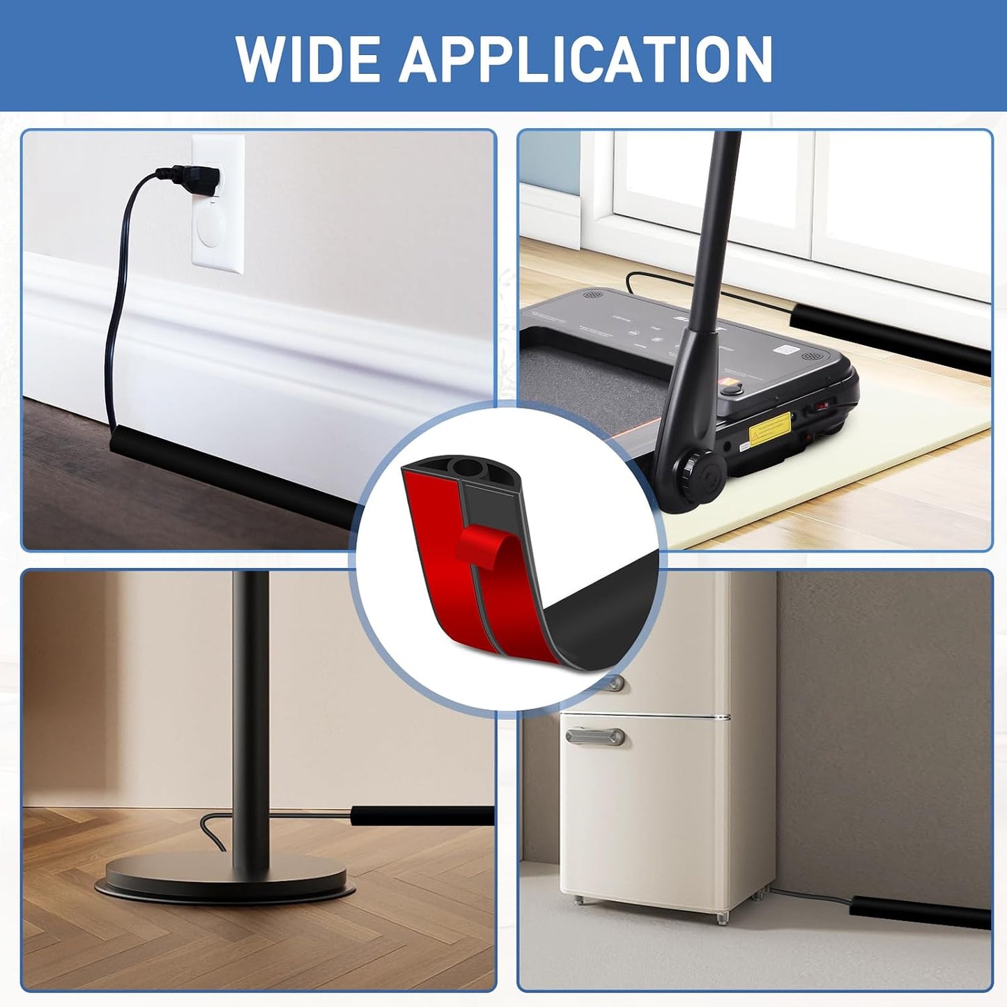 LSGCQ Floor Cord Cover Self Adhesive Cord Hider Floor Cable Management | Cord Covers for Wires on Floor Cable Cover, Prevent Cable Trips, Cable Cavity 0.32" W x 0.32" H, 20Ft, Black