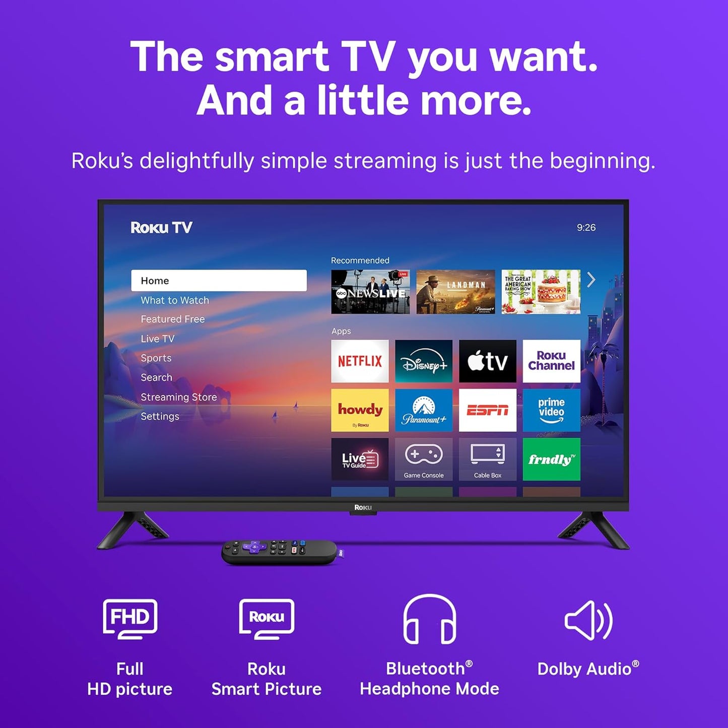 Roku Smart TV 2026 – 32-Inch Select Series, 1080p Full HD TV – Roku TV with Voice Remote – Flat Screen LED Television with Wi-Fi for Streaming Live Local News Sports & Movies, Bluetooth Headphone Mode