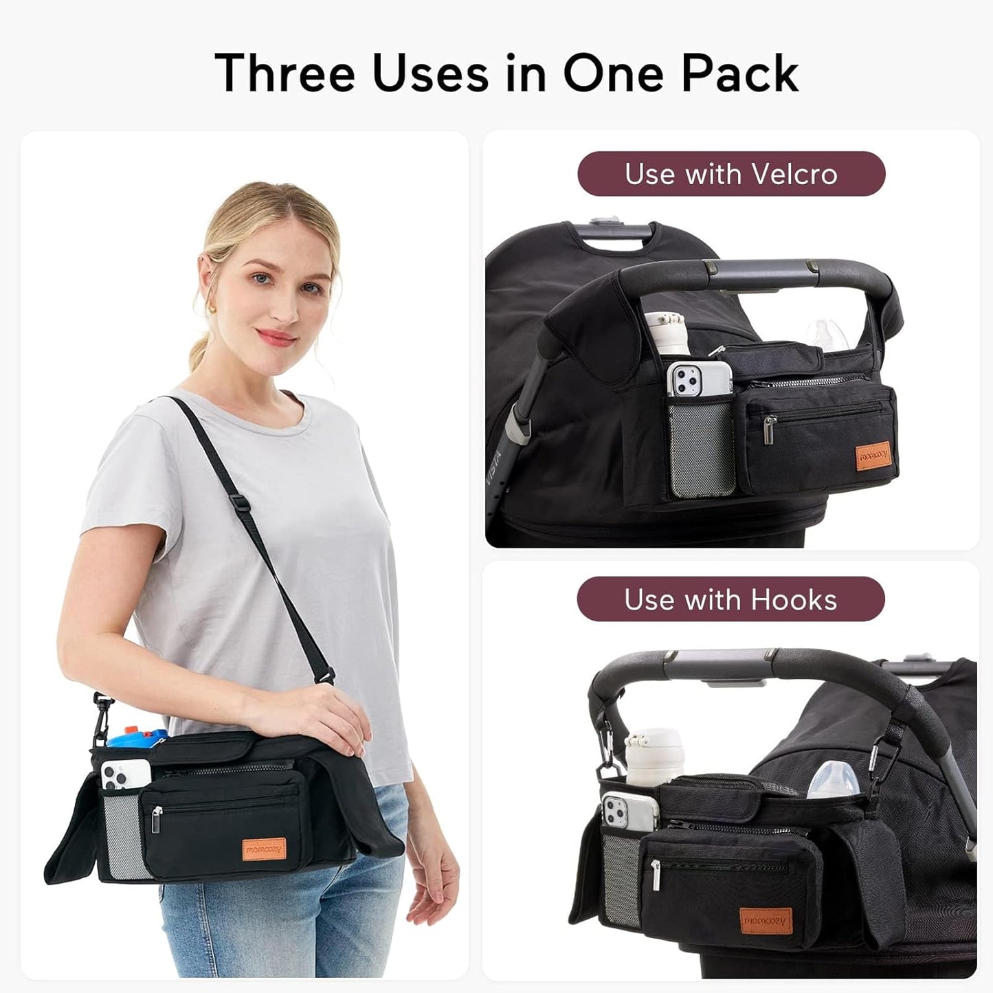 Momcozy Universal Stroller Organizer with Insulated Cup Holder Detachable Phone Bag & Shoulder Strap, Fits for Stroller Like Uppababy, Baby Jogger, Britax, BOB, Umbrella and Pet Stroller