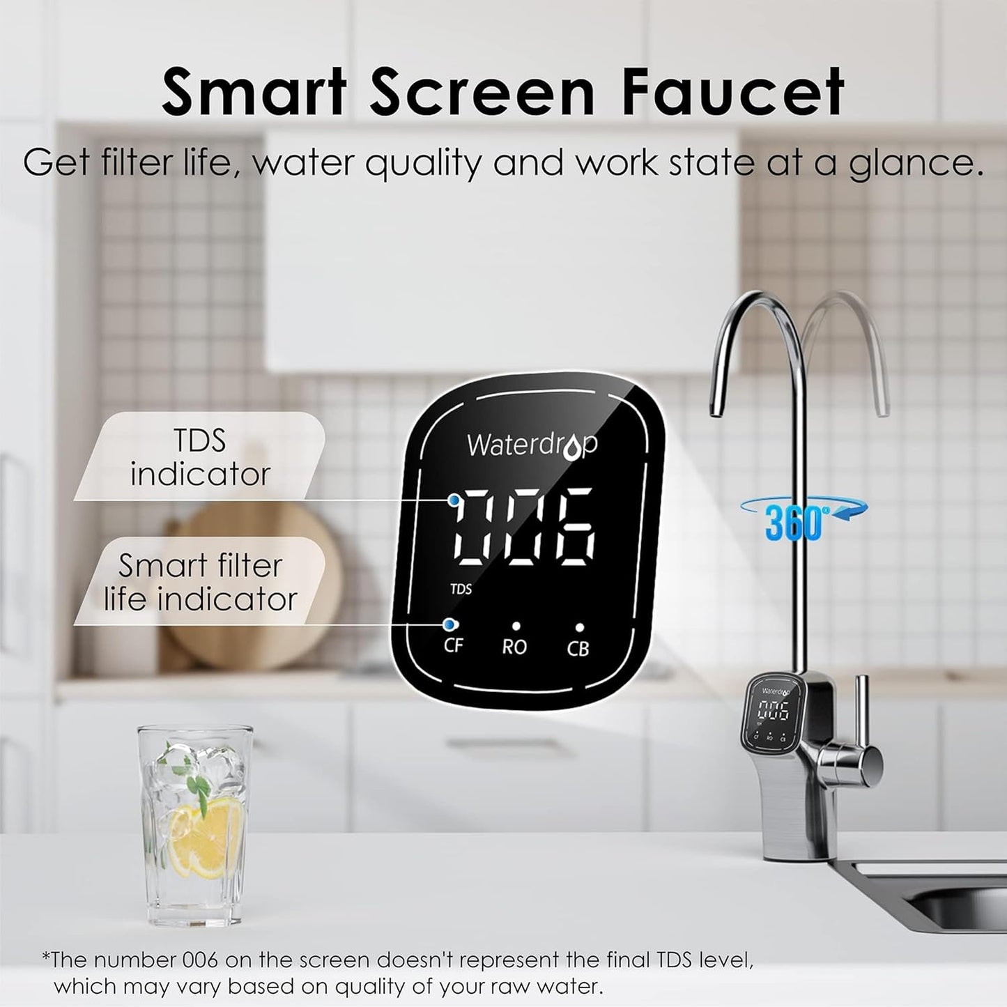 Waterdrop G3P600 Reverse Osmosis System, 8 Stage Tankless Reverse Osmosis Water Filter, NSF/ANSI 42 & 53 & 58 & 372 Certified, Under Sink RO System, 2:1 Pure to Drain, Smart LED Faucet