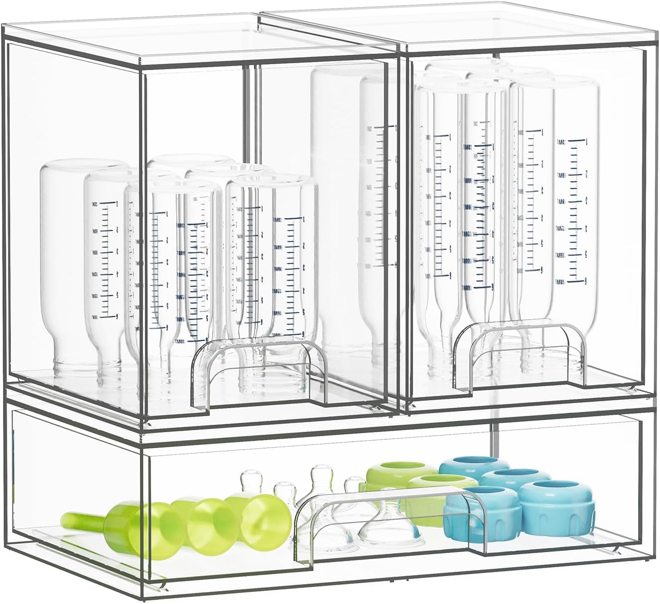 SpaceAid Bottle Storage Organizer Baby - Acrylic Bottles Station Organizer Container, Stackable Clear Drawers for Countertop, Vanity, Bathroom, Cabinet, Pantry Organization, 5 Pack, 2S2M1L, 15.4" H