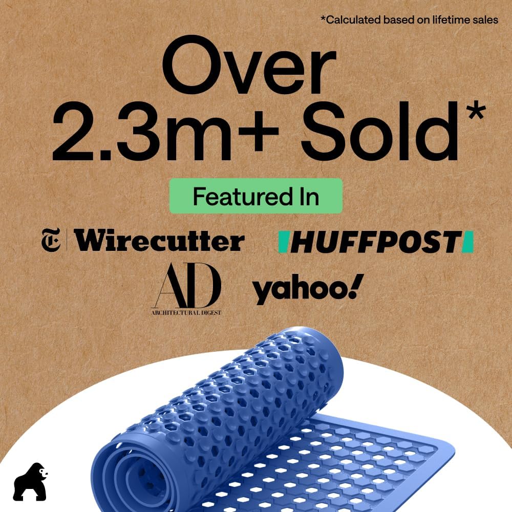 GORILLA GRIP Patented Bath Tub Shower Mat, Machine Washable Bathtub Floor Liner Mats, Suction Cups and Drain Holes to Keep Tubs Clean, Soft on Feet, Bathroom Essentials, 35x16 Inch, Royal Blue Opaque