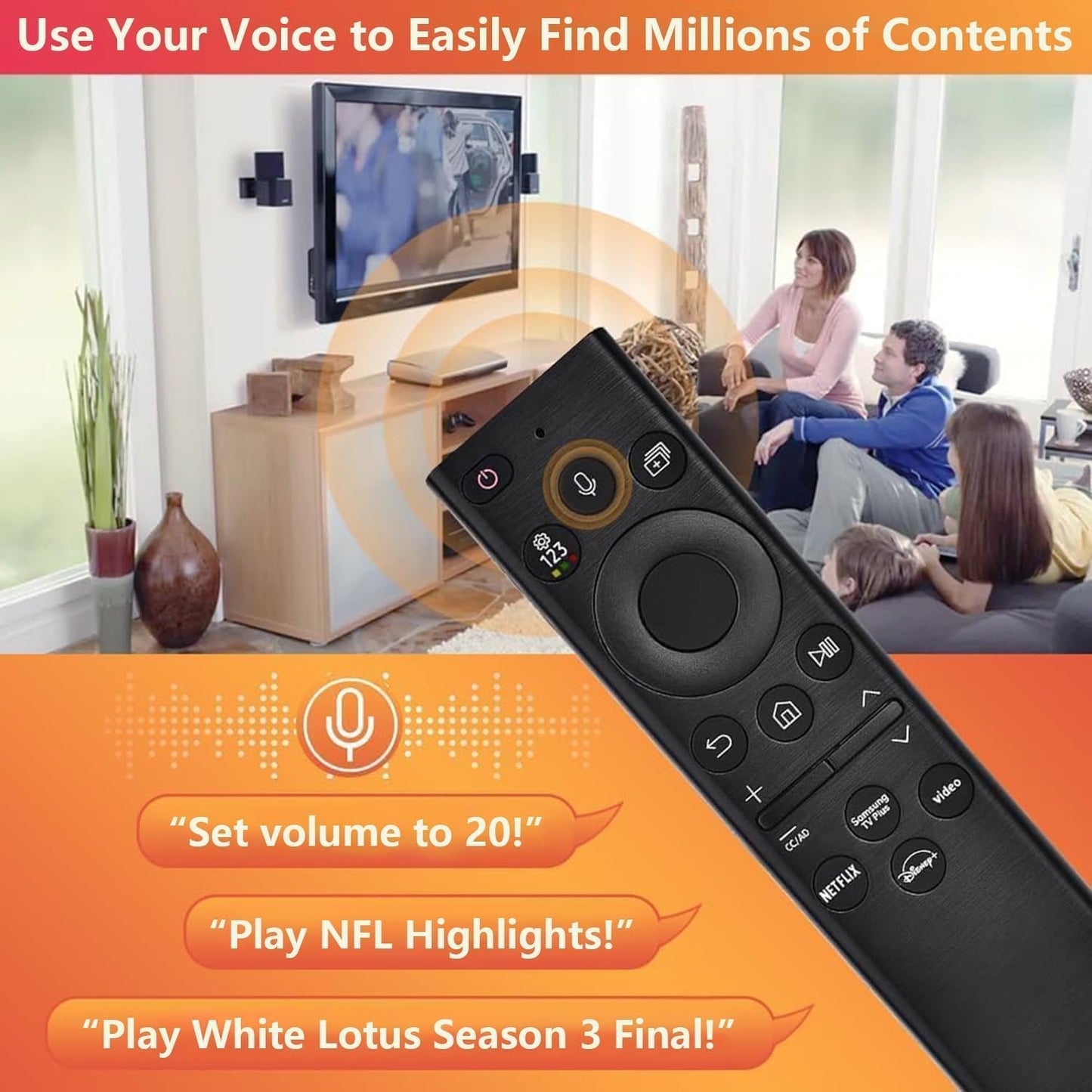 Replacement for Samsung TV Remote, for All 2019-2026 Samsung Remote Control for Smart TV with Voice Control. 2-Year Warranty.