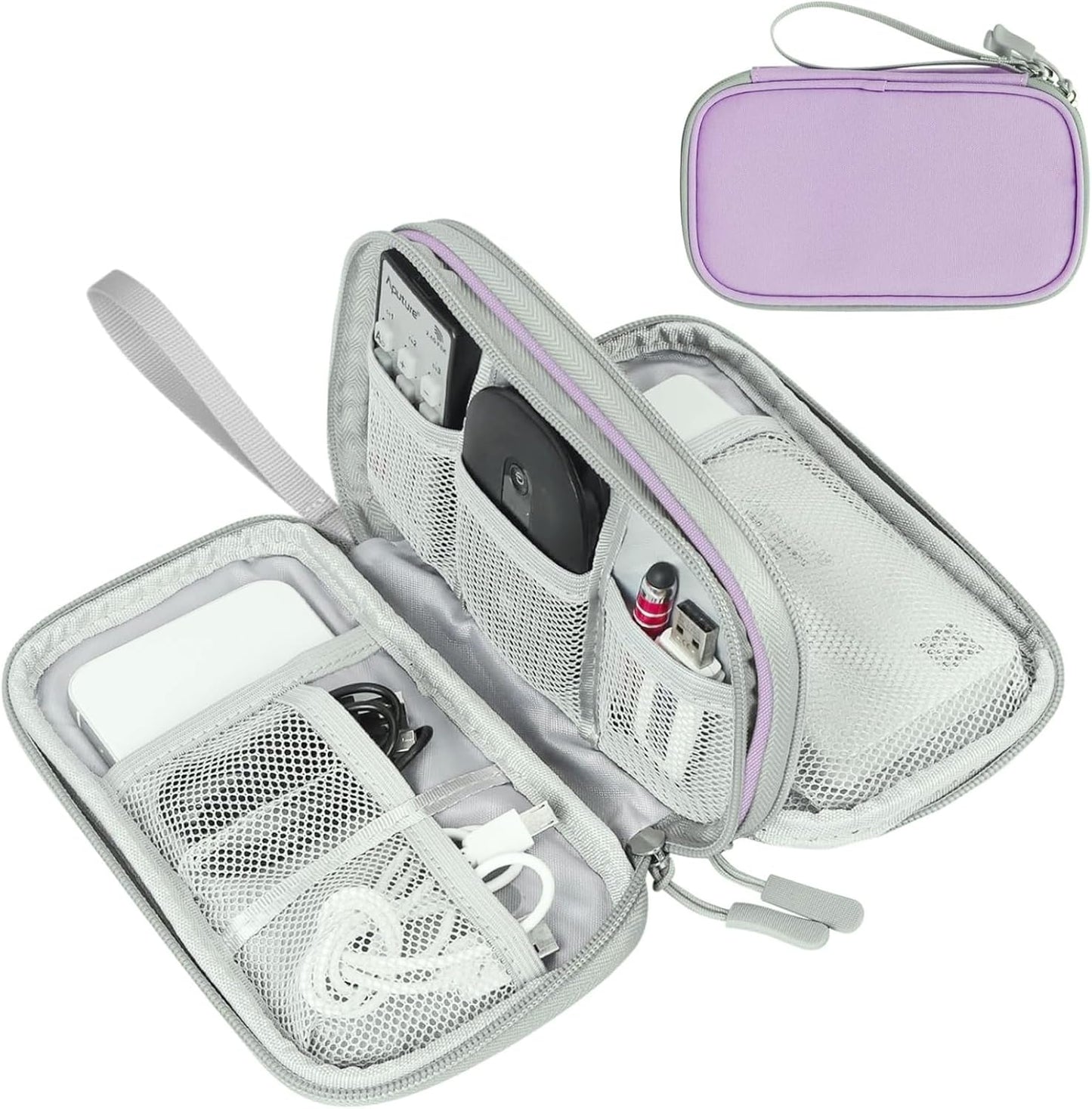 FYY Electronic Organizer, Travel Cable Organizer Bag Pouch Electronic Accessories Carry Case Portable Waterproof Double Layers Storage Bag for Cable, Cord, Charger, Phone, Earphone, Medium, Black