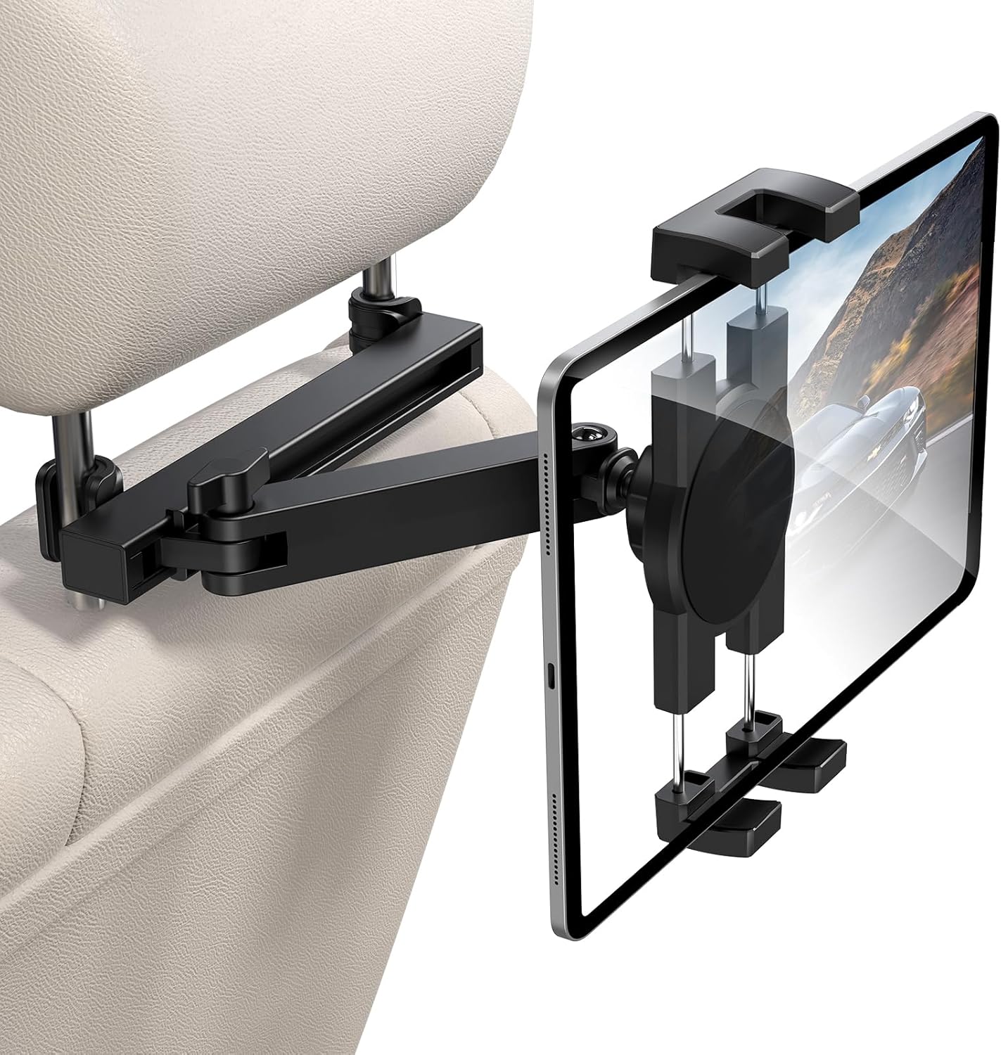 bokilino Tablet Holder for Car Headrest, [3 in 1 Adjustable Extension Arm] iPad Car Mount for Back Seat, Road Trip Essentials for Kids, for 4.7-12.9" Like iPad Pro, Air, Mini, Galaxy, Fire HD Tablet