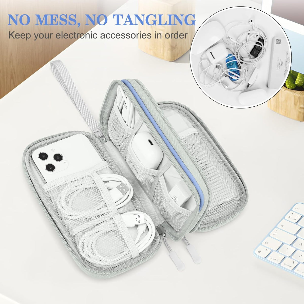 FYY Travel Cable Organizer Pouch Electronic Accessories Carry Case Portable Waterproof Double Layers All-in-One Storage Bag for Cord, Charger, Phone, Pattern Blue