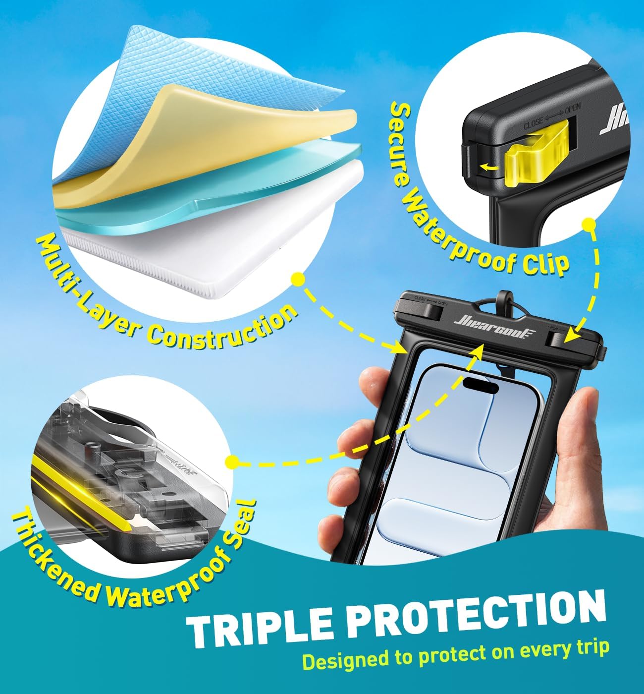 Hiearcool Waterproof Phone Pouch,Underwater Phone Cases Compatible for iPhone 17 16 15 14 13 Pro Max,Waterproof Dry Bag for Cruise Travel Essentials Phone Water Protector Pouch-Black&Bright Red-2Pack