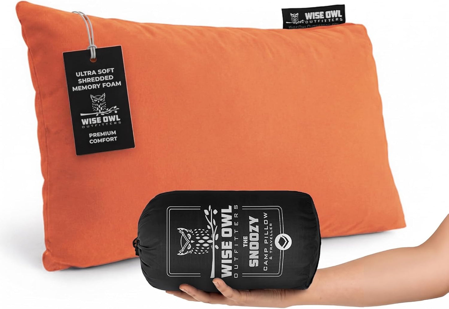 Wise Owl Outfitters Camping Pillow – Memory Foam Travel Pillow for Airplane Sleeping, Hiking, Backpacking & Outdoor Use - Small & Portable for Adults, Car, Camp & Tent