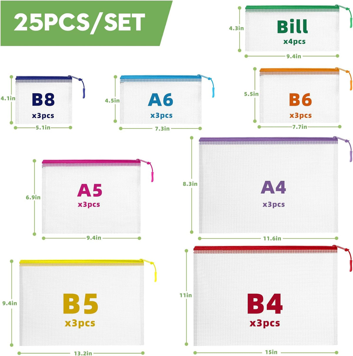 YOPCDJ 25pcs Mesh Zipper Pouch Bags for Organization,Toy Storage Bags,Clear Zipper Pouch Suitable for Travel,Classroom and Home