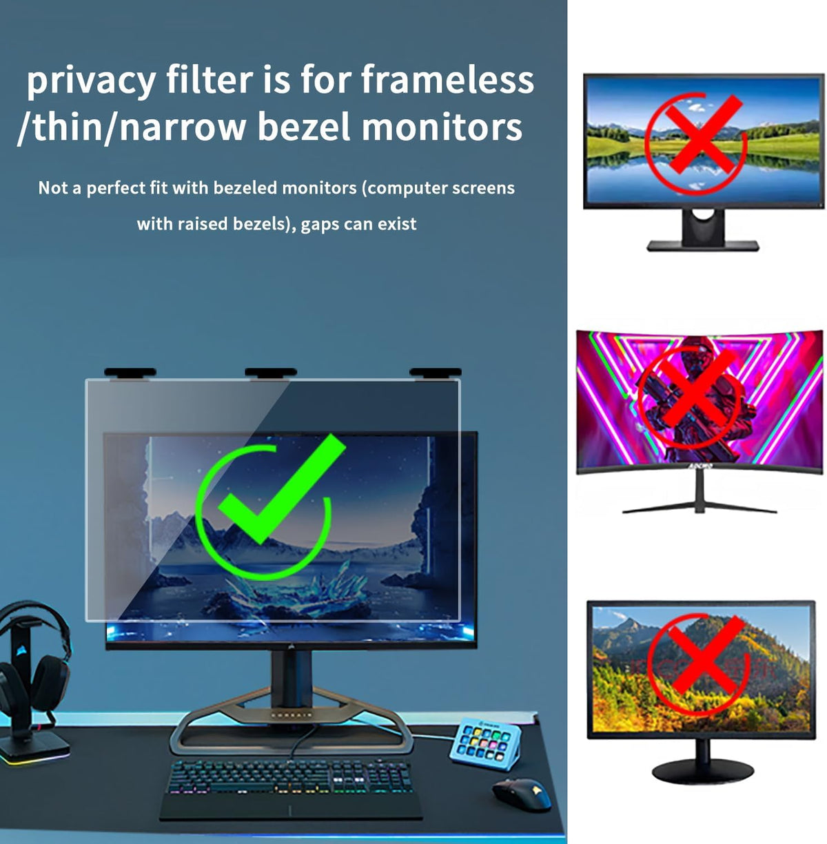 27'' Magnetic Hanging Computer Privacy Screen for 16:9 Widescreen Monitor