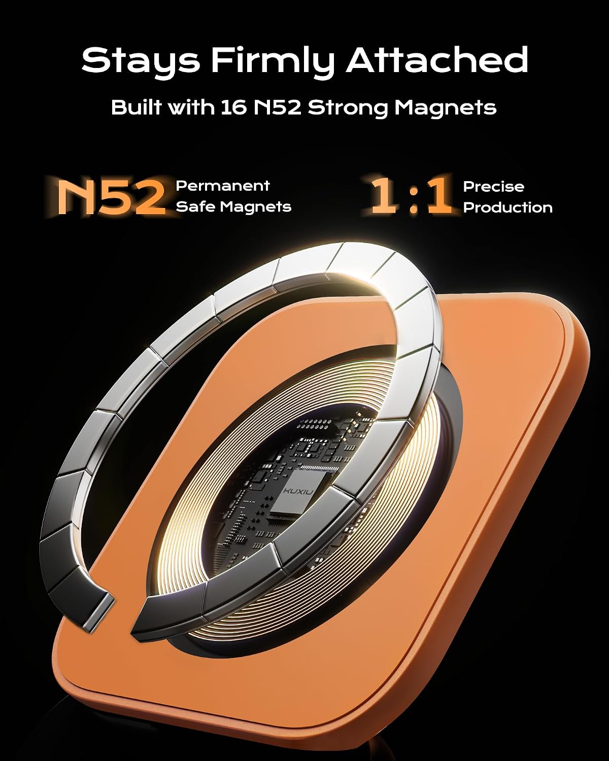 KU XIU Qi2.2 25W Magnetic Wireless Charger, Foldable 3 in 1 Travel Charging Station for iPhone 17/16/15/14/13/12, 5W for Apple Watch & AirPods, Aluminum Alloy Design, 45W GaN Adapter Included, Orange