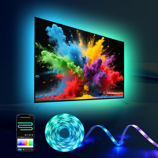 9.84ft LED Lights for 32-43 Inch TV, RGB+IC TV Lights Backlight Strip Behind, with 44 Scene Modes, Bluetooth APP and Voice Control, Music Sync Smart Ambient Lighting for Gaming, Bedroom, Living Room