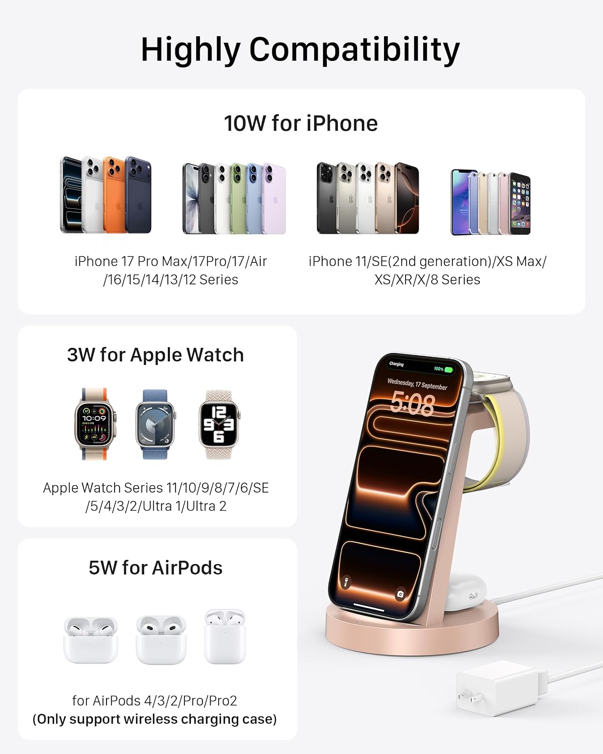 Anlmz 3 in 1 Charging Station - Wireless Charger for Apple Multiple Devices