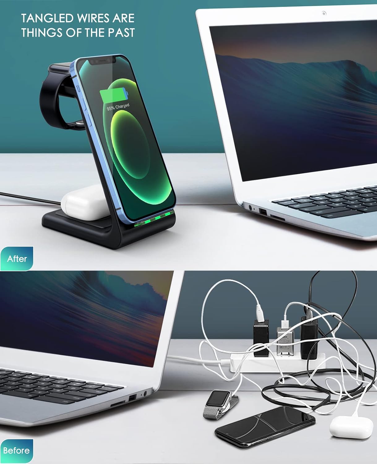 3 in 1 Wireless Charging Station, 2026 Upgraded Fast Desk Charger Station for iPhone 17 16 15 14 13 12 Pro Max Plus, Charger Stand for Apple Watch 10 9 8 7 6 5 4 3 2 SE, Airpods 4 3 2 Pro(Black)