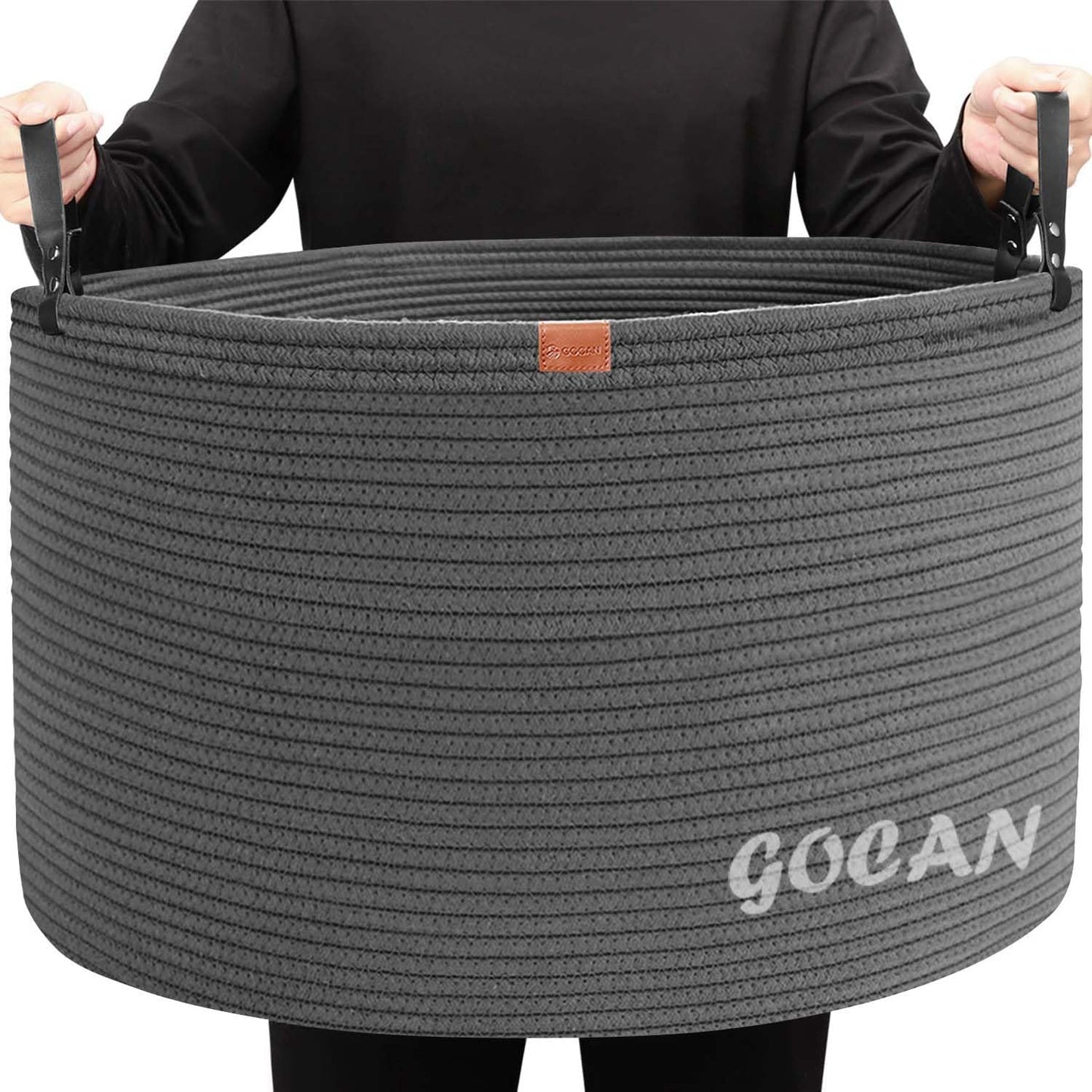 Cotton Rope Woven Laundry Basket 22"X 22"X 14" with handles(Dull grey) XXXL | Hand-woven, ideal for storing blankets and cushions in the living room, and clothes for household storage.